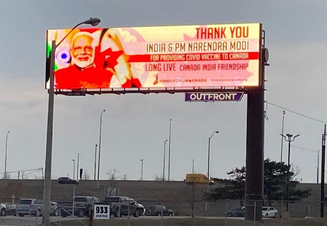 Billboards in Toronto thanks PM Modi for providing COVID-19 vaccines to Canada