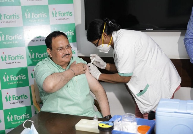 BJP president JP Nadda receives first shot of COVID-19 vaccine