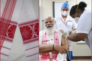 PM Modi sports Assamese gamucha as he takes Covaxin shot, given by nurse from Puducherry