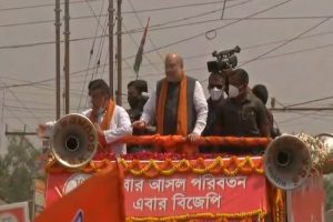 Amit Shah holds roadshow in Nandigram, the most high-profile seat in Bengal elections