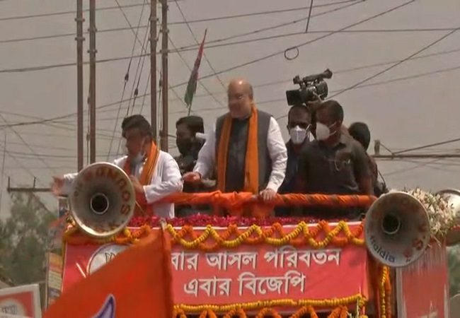 Amit Shah holds roadshow in Nandigram, the most high-profile seat in Bengal elections