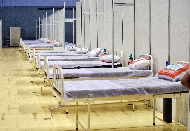 A view of newly converted COVID-19 care centre at Yamuna Sports Complex in New Delhi on Monday