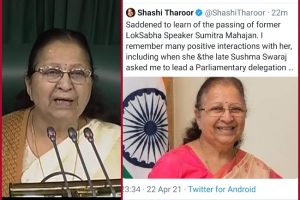 Shashi Tharoor tweets Sumitra Mahajan passes away; BJP says former LS speaker ‘absolutely fine’
