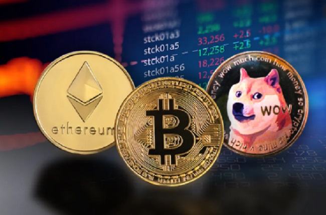 Bitcoin, Dogecoin, Ethereum