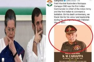 Congress insults nation’s heroes, posts Sam Manekshaw photo while honouring Field Marshal Cariappa; trolled heavily