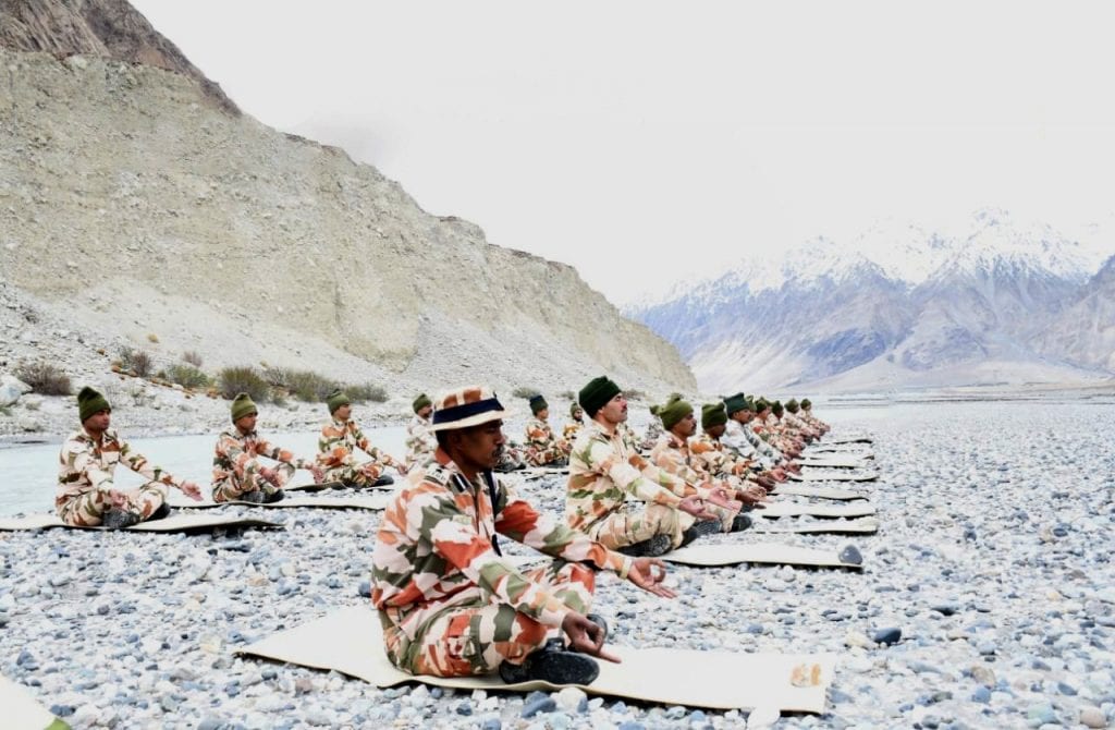 ITBP personnel perform Yoga near Galwan, Ladakh