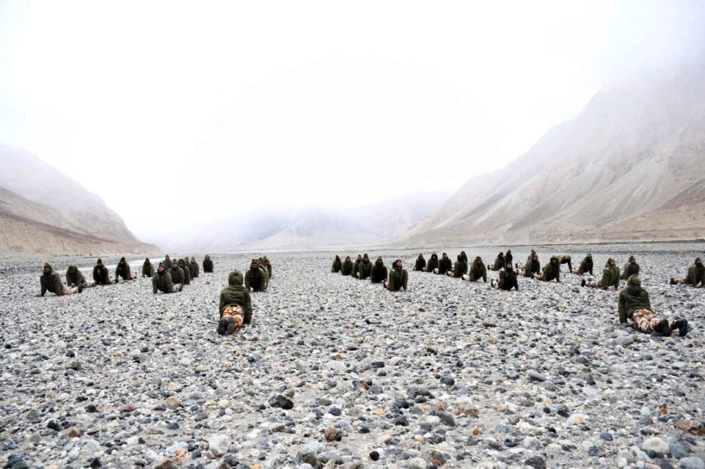 ITBP personnel perform Yoga near Galwan, Ladakh