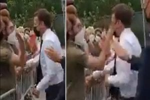 French President Emmanuel Macron slapped in face by man in crowd; 2 arrested