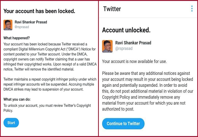 Twitter 'blocks' IT minister Ravi Shakar Prasad’s account for 1 hour, then unblocks