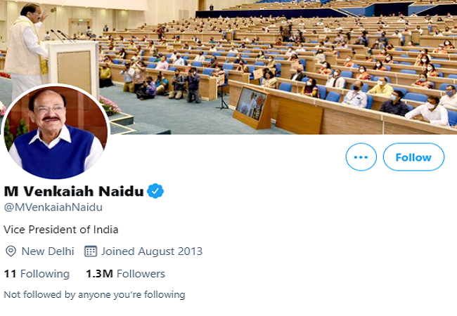 Twitter restores blue verified badge on Vice President Venkaiah Naidu’s personal handle