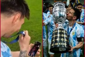 After Copa America 2021 win, Lionel Messi video calls wife Antonella Roccuzzo to celebrate win-WATCH