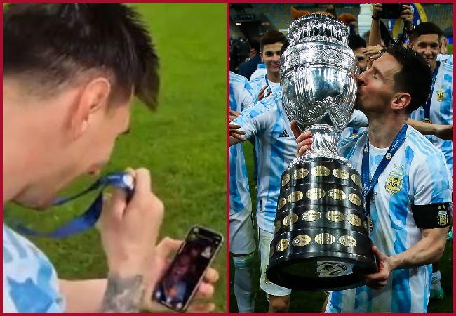 After Copa America 2021 win, Lionel Messi video calls wife Antonella Roccuzzo to celebrate win-WATCH
