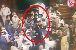 CCTV footage from Rajya Sabha shows Opposition MPs jostling with marshals