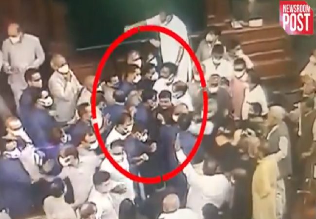 CCTV footage from Rajya Sabha shows Opposition MPs jostling with marshals