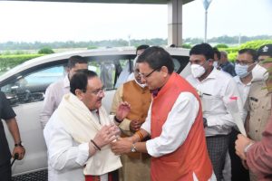 Uttarakhand: CM Dhami welcomes Nadda on 2-day visit to state