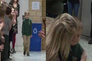 Six-year-old receives grand welcome at school after defeating cancer (VIRAL VIDEO)