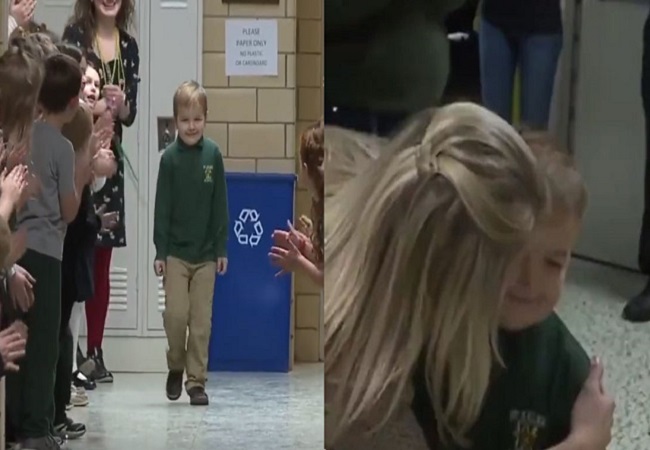 Six-year-old receives grand welcome at school after defeating cancer (VIRAL VIDEO)
