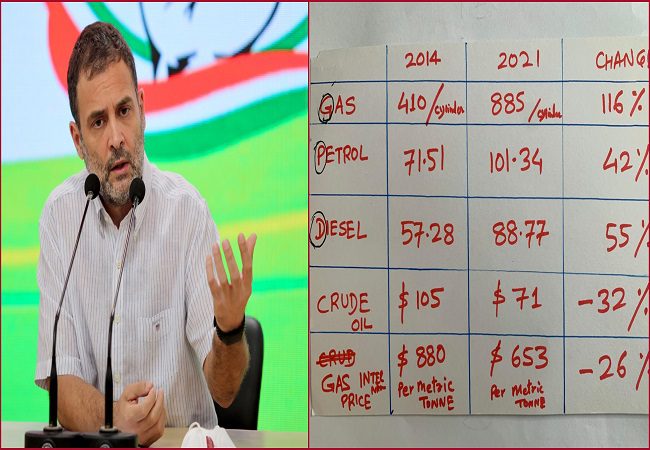Rising GDP means rise in Gas, Diesel & Petrol prices: Rahul Gandhi’s dig at Centre