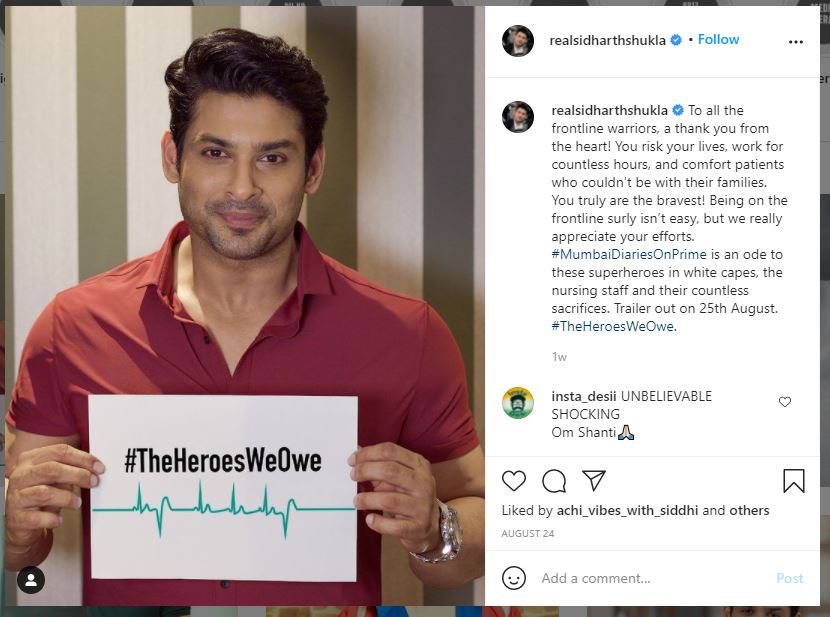 RIP Sidharth Shukla: Check out his last Instagram post and tweet here