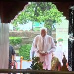 Prime Minister Modi visits the Mahaparinirvana temple, and offers Archana and Chivar to the reclining statue of Lord Buddha in UP's Kushinagar