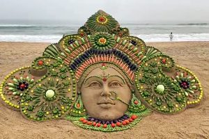 Sand artist Sudarsan Pattnaik creates Goddess Durga using 12 types of vegetables | See Pics