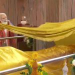 Prime Minister Modi visits the Mahaparinirvana temple, and offers Archana and Chivar to the reclining statue of Lord Buddha in UP's Kushinagar