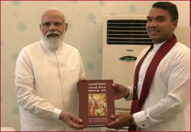 Sri Lankan’s Namal Rajapaksa meets PM Modi, gifts Sinhala version of Bhagavad Gita