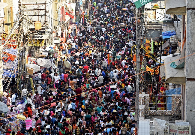 People throng Sadar Bazar Market for shopping ahead of Diwali festival