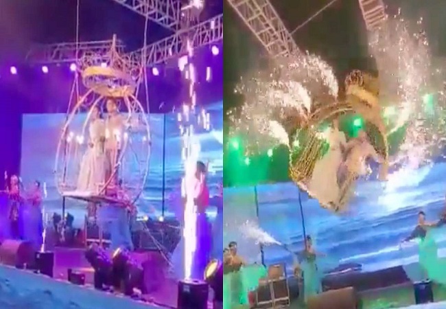 VIRAL: Wedding turns disaster! Bride and groom falls from swing (VIDEO)