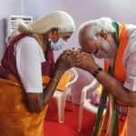 PM Modi taking blessing from 105 year old farmer and Padma Shri awardee Pappammal ji in Coimbatore