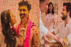 IN PICS: Katrina Kaif, Vicky Kaushal haldi ceremony is all about love, laughter!