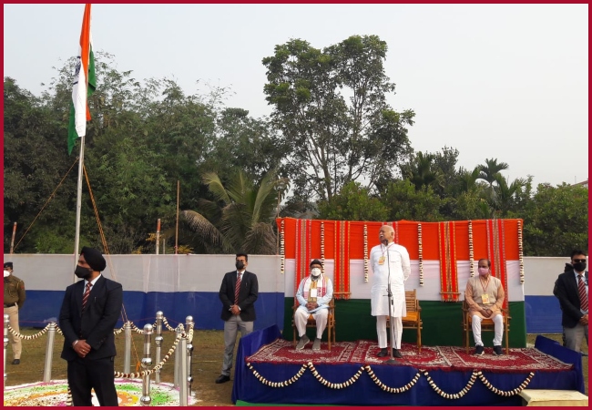 PP Sarsanghchalak Dr Mohan Bhagwat hoists tricolour at Seva Dham campus in Agartala, Tripura