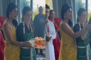 #Watch: Priyanka Chopra performs aarti with her chef, while hubby Nick Jonas claps