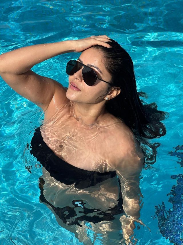 Rubina Dilaik poses in black bikini
