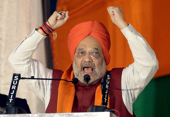 Amit Shah addresses at an election rally