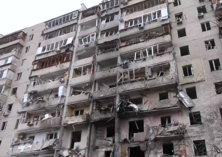 Ukrainian forces downed an enemy aircraft over Kyiv in the early hours on Friday, which then crashed into a residential building and set it on fire