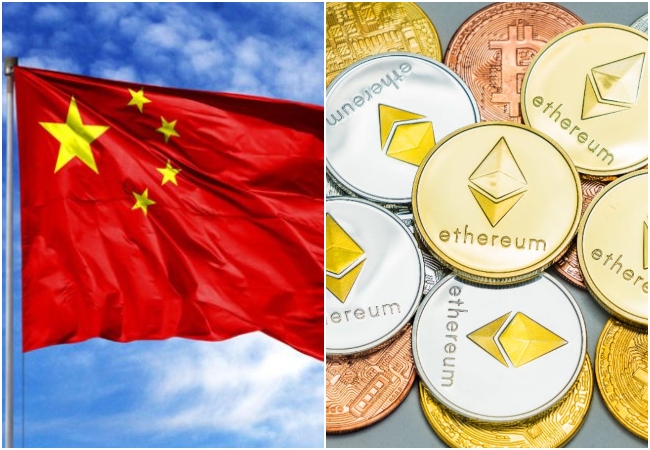 China flag and cryptocurrency