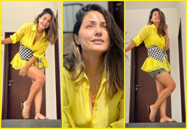 Hina Khan redefines beauty as she dons Yellow shirt dress; See Pics