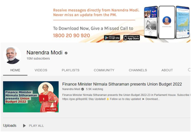 PM Modi on YouTube