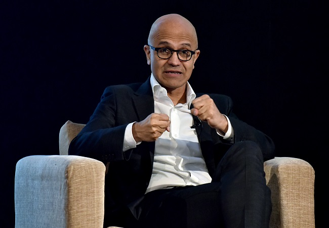Microsoft CEO Satya Nadella speaks during the Young Innovators Summit