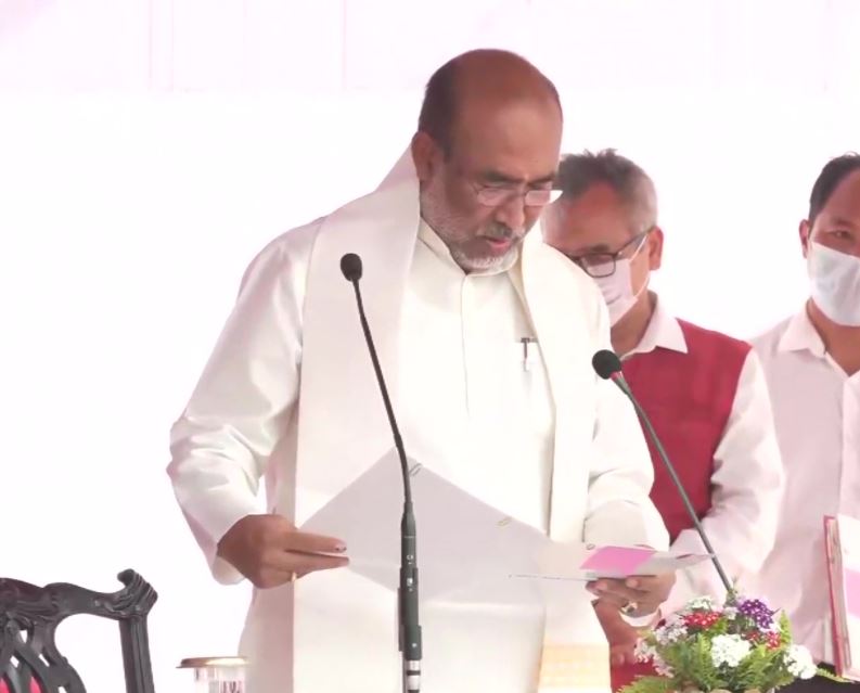 N Biren Singh takes oath as the Chief Minister of Manipur in Imphal