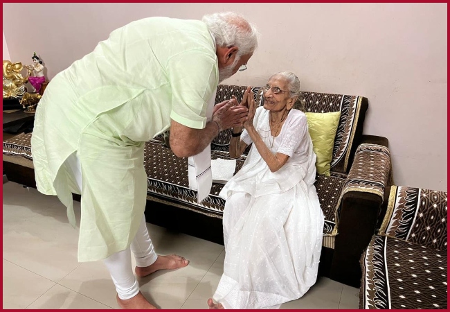 PM Modi meets his mother Heeraben at her Gandhinagar residence