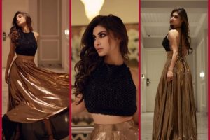 Mouni Roy raises temperature in black and shimmery golden long skirt