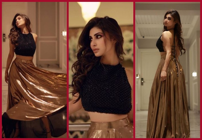 Mouni Roy raises temperature in black and shimmery golden long skirt