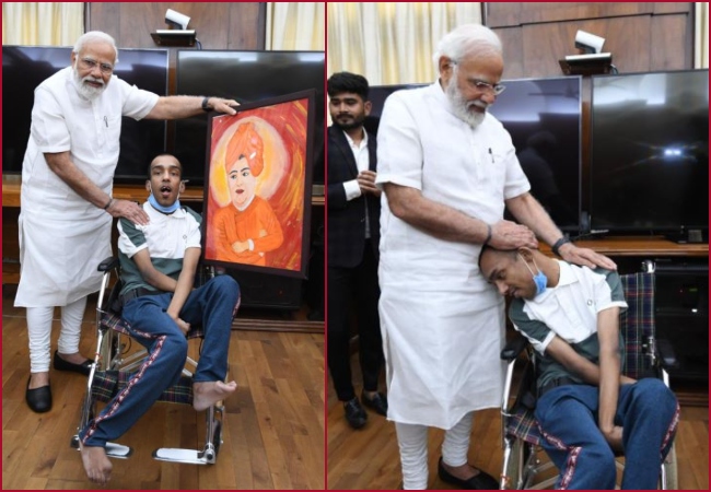 PM Modi meets specially-abled painter, calls him source of inspiration