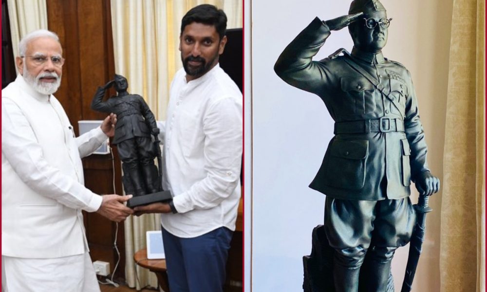 PM Modi receives sculpture of Netaji Subhas Chandra Bose from Arun Yogiraj