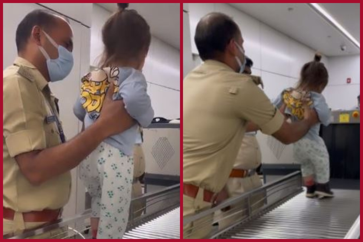 Netizens shower love on CISF officer for playing with toddler at Delhi Airport; watch viral video here