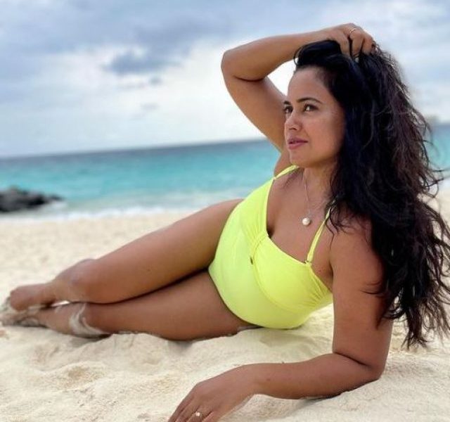 Sameera Reddy in neon bikini chills in Maldives with husband and kids