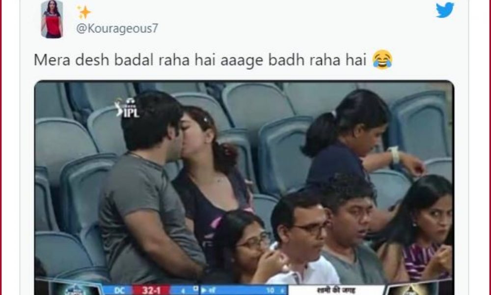 IPL 2022: Couple spotted kissing during Gujarat Titans and Delhi Capitals match; Twitterati says ‘Mera desh badal raha hai aaage badh raha hai’