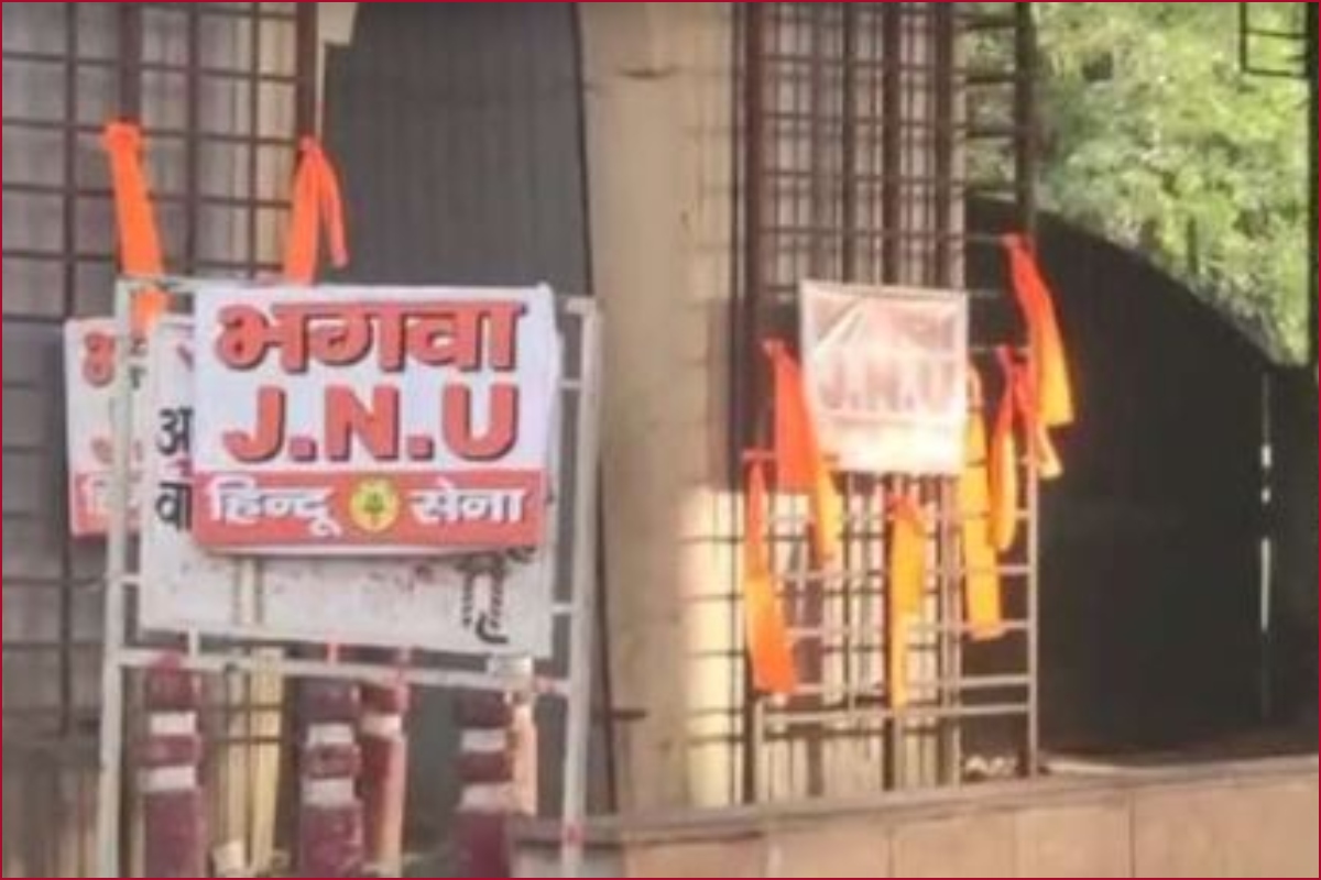Saffron flags, ‘Bhagwa JNU’ posters put up outside JNU campus removed, legal action is being taken